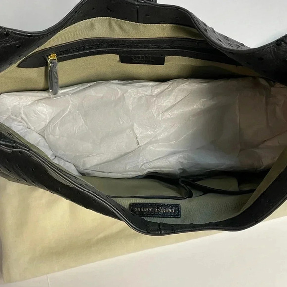 GILI Ostrich Leather Hobo Bag Stirrup Black NWOT Dust bag Shoulder Purse Handbag - Picture 6 of 8